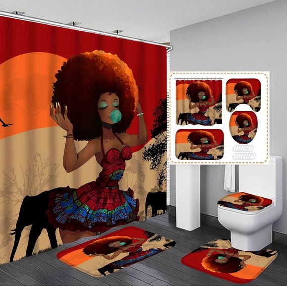 Brand New in Package African/ Black Woman Bathroom Set- Shower Curtain & Rugs - Picture 6 of 6